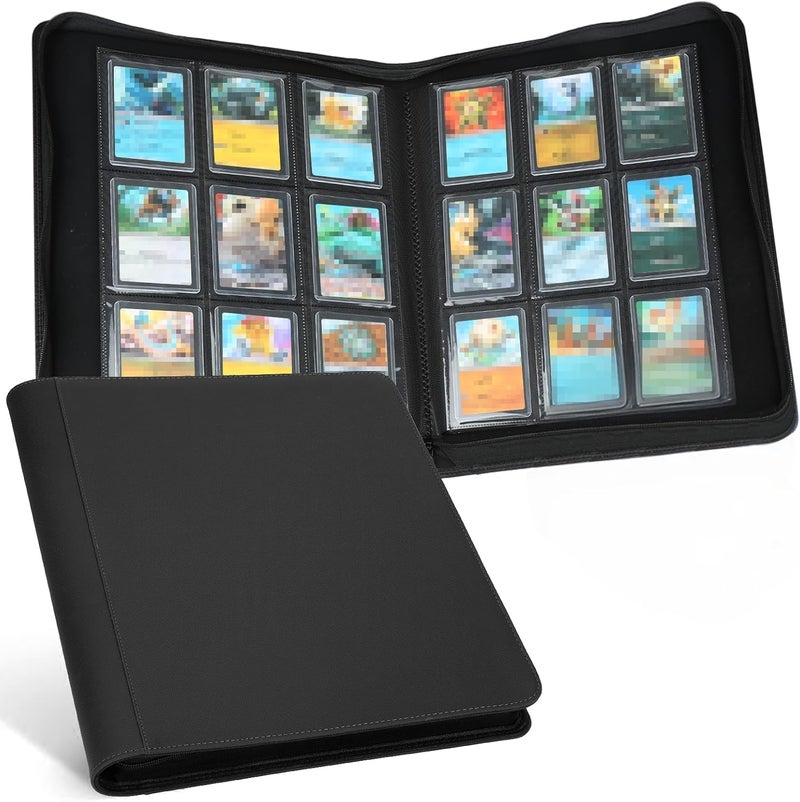 GERMUN Toploader Binder, Holds 324 Toploaders, 9 Pocket Top Loader Binders with Sleeves for 3 x 4'' Toploaders, Double-Sided Pocket Top Loader Storage Binder, Trading Card Binder - Diamond Black - Image 1